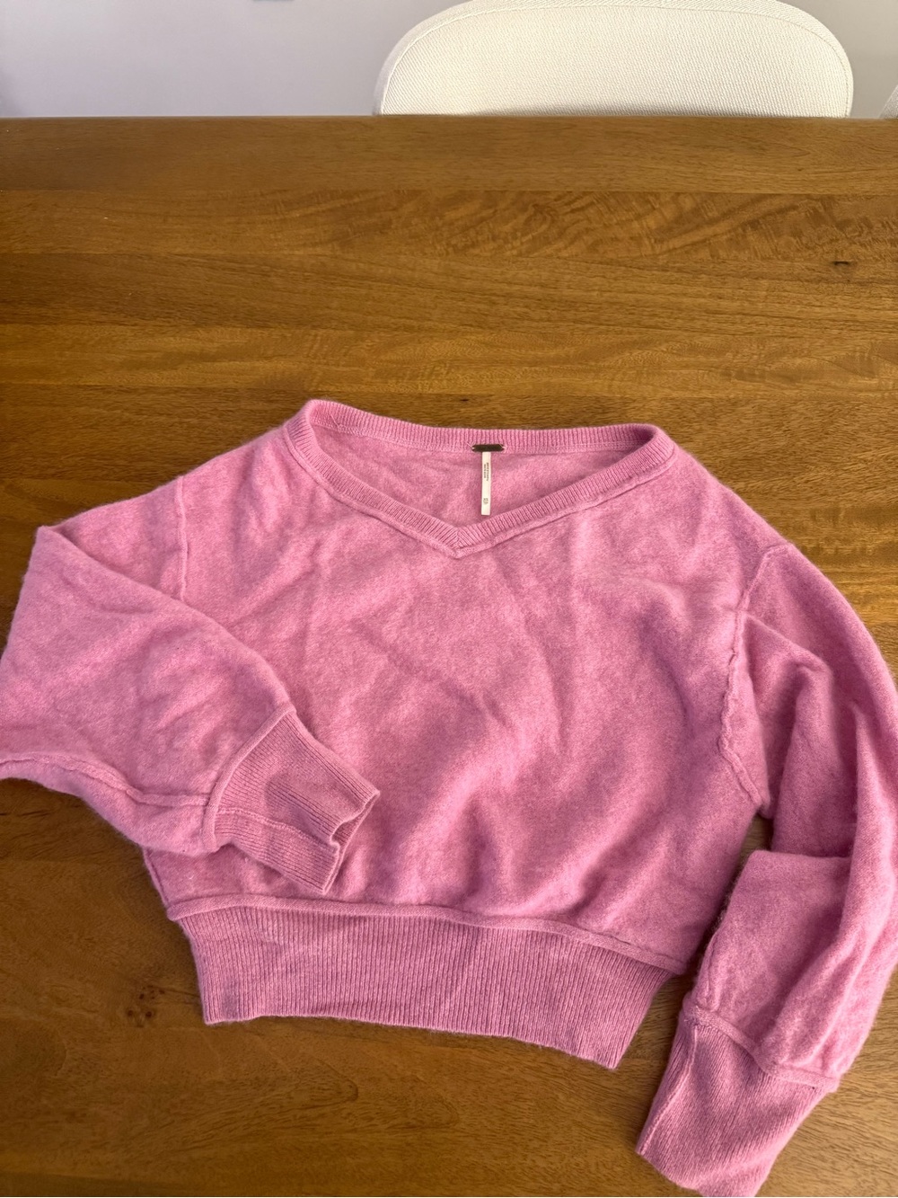 Free People Pink V-Neck Cropped Women's Sweater